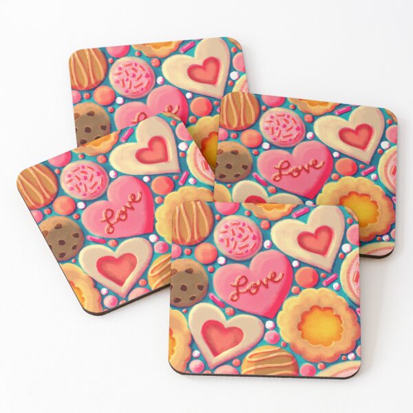 Item preview, Valentines Day Cookie Pink Biscuit Painting Art designed and sold by PeachyMintPrints.