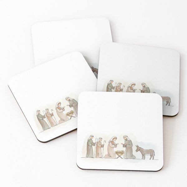 Item preview, Minimalist Nativity one line watercolor with Shepherds designed and sold by Seeds of Change.