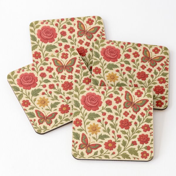 Item preview, Floral Embroidery Pattern on Beige designed and sold by Myra365Art.