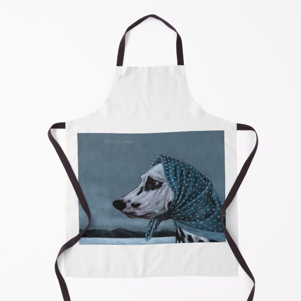 Item preview, A dog wearing Babushka gazes at the snowy landscape and distant mountains, feeling intensely homesick. designed and sold by EmilyDouArt.