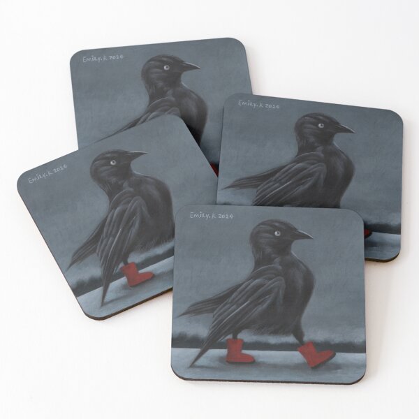Item preview, A crow wearing red boots was striding through the snow, feeling warm. designed and sold by EmilyDouArt.
