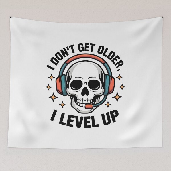 Item preview, Gamer Skull Level Up – Retro Headset Design designed and sold by CalmDownZone ⭐️⭐️⭐️⭐️⭐️.