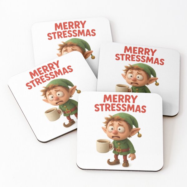 Item preview, Cute Stressed Elf With Coffee - Merry Stressmas | Kawaii Funny Christmas Office Humor Art designed and sold by Moons Studio.