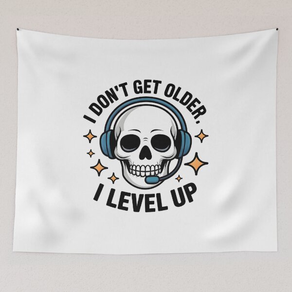 Item preview, White Skull Gamer – Level Up Headset Art designed and sold by CalmDownZone ⭐️⭐️⭐️⭐️⭐️.