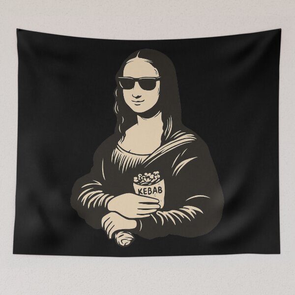Item preview, Funny Mona Lisa Kebab Illustration with Sunglasses Pop Art Design designed and sold by DrawHandArt.
