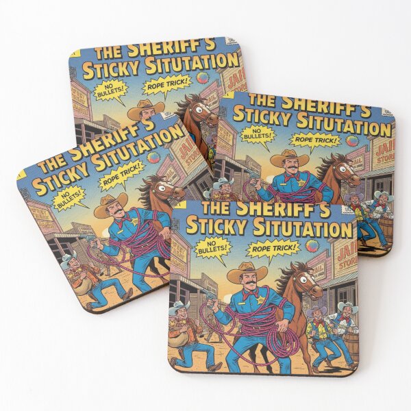 Item preview, Funny Western Comic Sheriff Sticky Situation Retro Pop Art designed and sold by VibranPalette.