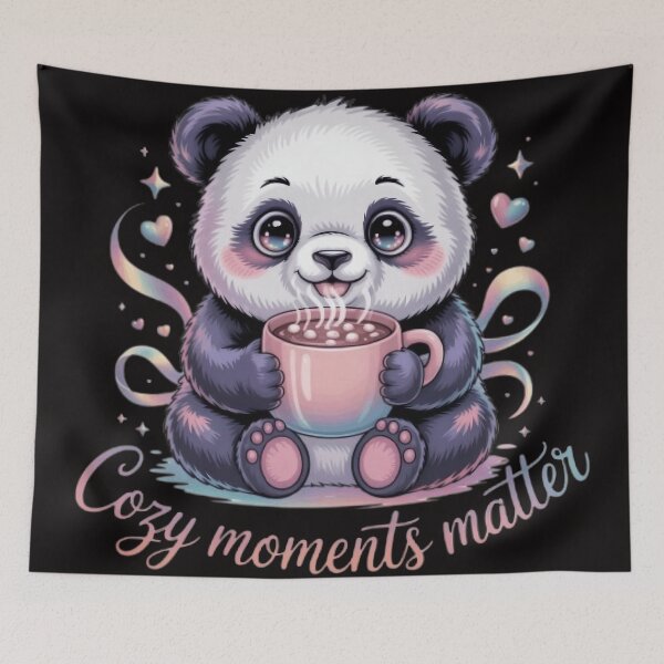 Item preview, Cozy Panda With Coffee – Cute Kawaii Animal Illustration | Warm Cozy Moments Art designed and sold by SoftyDesigns.