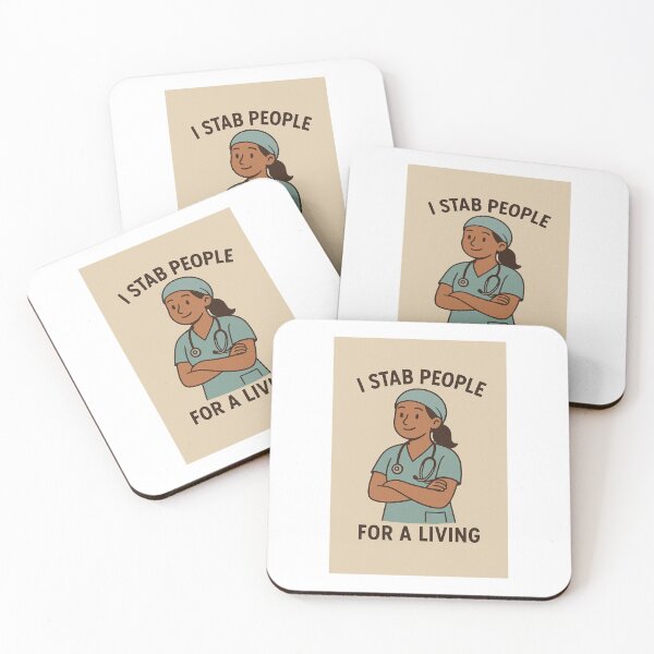 Item preview, Funny Nurse Cartoon Art – “I Stab People for a Living” Medical Humor Design designed and sold by WhimsyByPaul.redbubble.com.