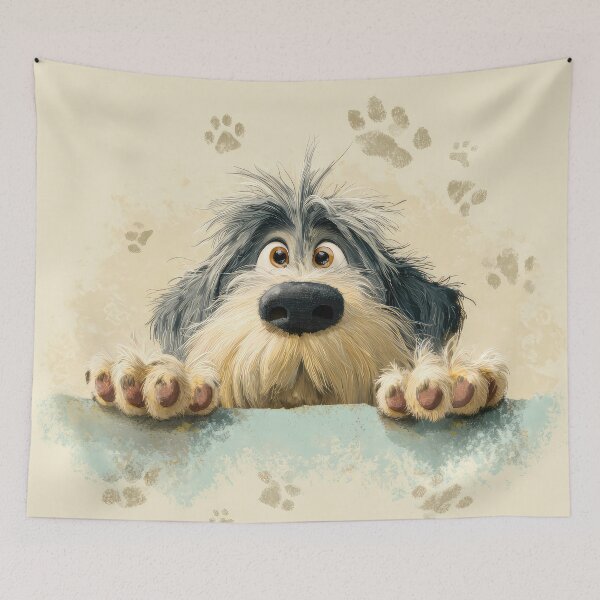 Item preview, Catalan Sheepdog Peeking over Wall 01 designed and sold by Elisabeth Lucas.