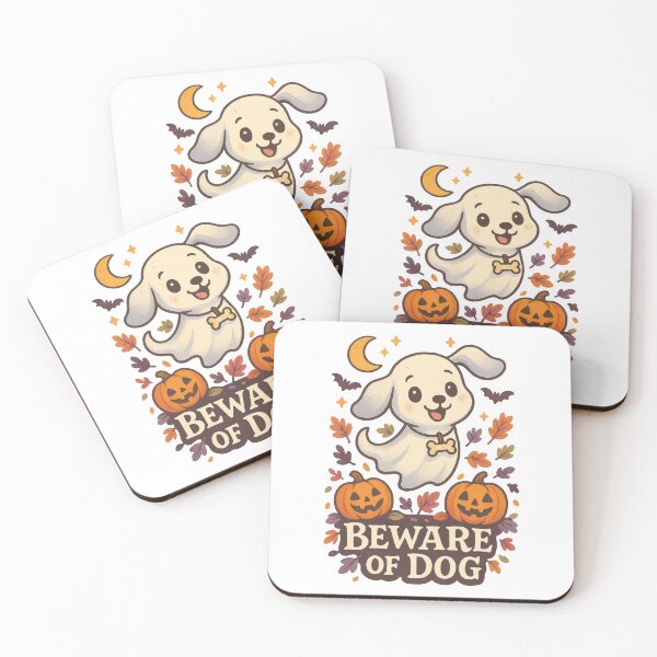 Item preview, Beware of Dog Cute Ghost Puppy Halloween Sticker designed and sold by inkoutninja.