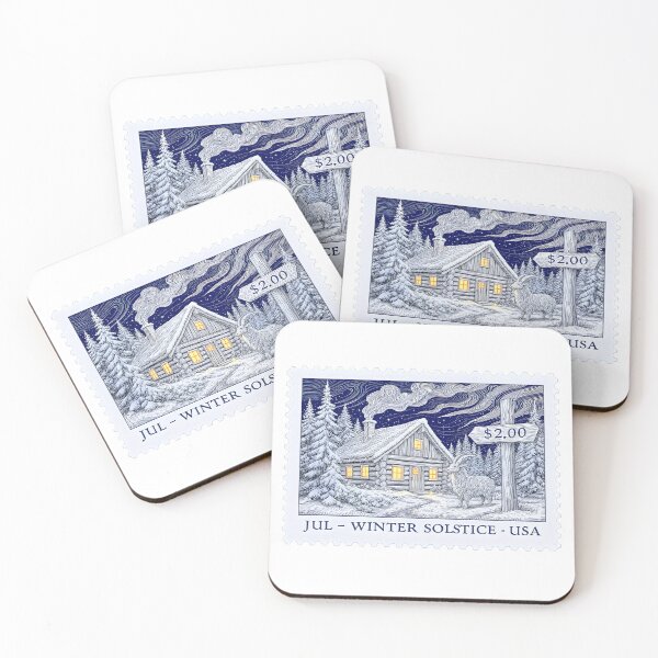 Item preview, Copy of Yule Winter Solstice Stamp – Nordic Cabin, Snowy Forest & Goat Illustration | Holiday Traditions Art designed and sold by Attire mukashaf.