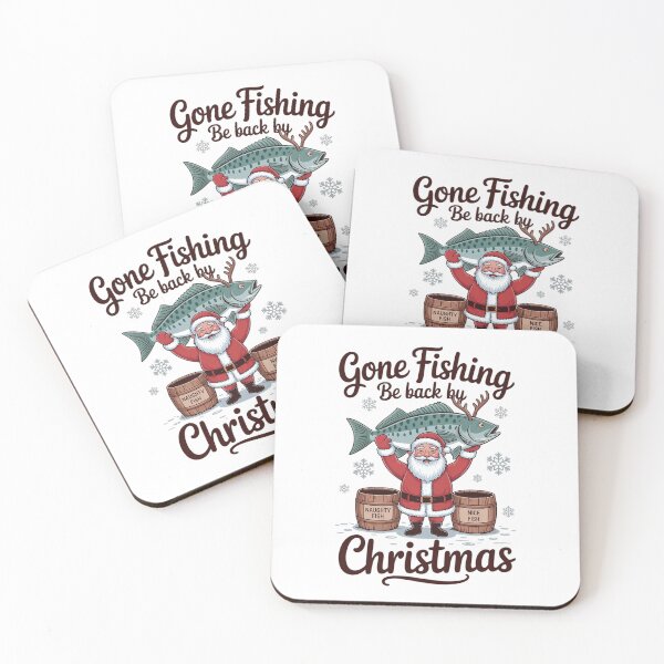 Item preview, Gone Fishing Be Back by Christmas Santa Fishermen Retro designed and sold by MinaReinger.