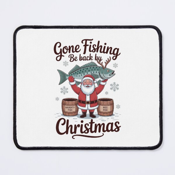 Item preview, Gone Fishing Be Back by Christmas Santa Fishermen Retro designed and sold by MinaReinger.