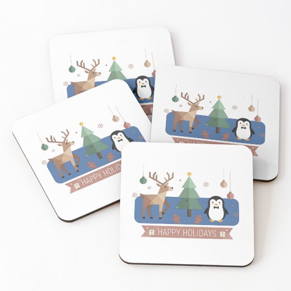 Item preview, Modern Geometric Happy Holidays - Deer, Penguin & Tree designed and sold by Siamcatshop.