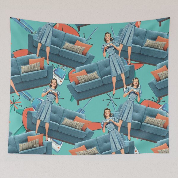 Item preview, Retro Atomic Mid Century Housewives 1950s Vintage Sofa Collage designed and sold by RetroMaggie.