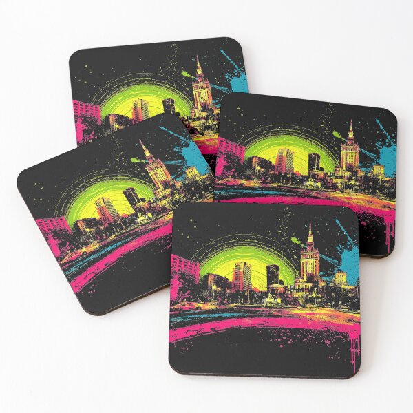 Item preview, Bucharest Romania Pop Art Skyline – Neon Splatter Cityscape Poster designed and sold by ArgentoArt.