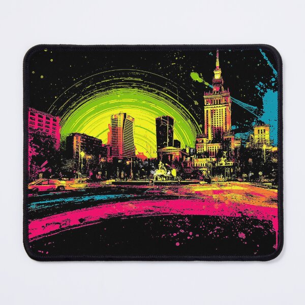Item preview, Bucharest Romania Pop Art Skyline – Neon Splatter Cityscape Poster designed and sold by ArgentoArt.