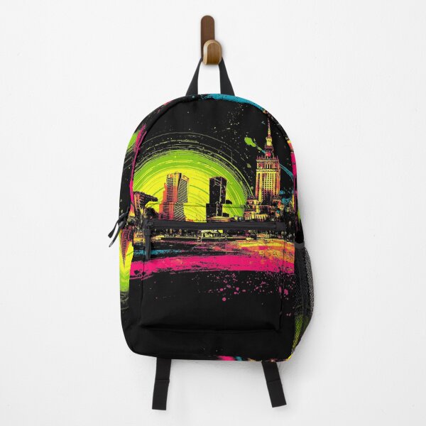 Item preview, Bucharest Romania Pop Art Skyline – Neon Splatter Cityscape Poster designed and sold by ArgentoArt.