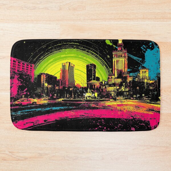 Item preview, Bucharest Romania Pop Art Skyline – Neon Splatter Cityscape Poster designed and sold by ArgentoArt.