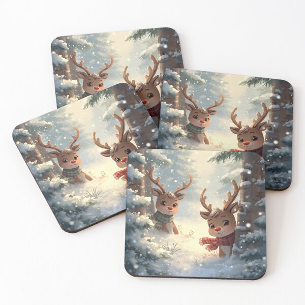 Item preview, Tiny Reindeer Playing in a Christmas Snow Forest designed and sold by WildlifeWhimsy.