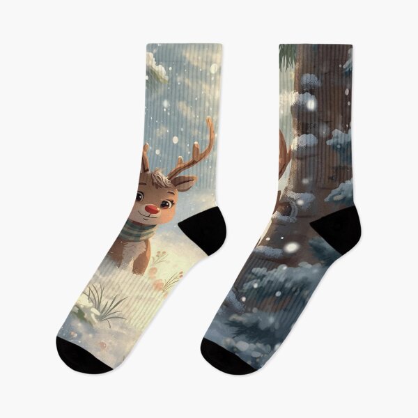 Item preview, Tiny Reindeer Playing in a Christmas Snow Forest designed and sold by WildlifeWhimsy.