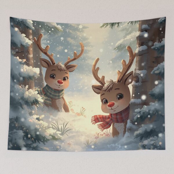 Item preview, Tiny Reindeer Playing in a Christmas Snow Forest designed and sold by WildlifeWhimsy.