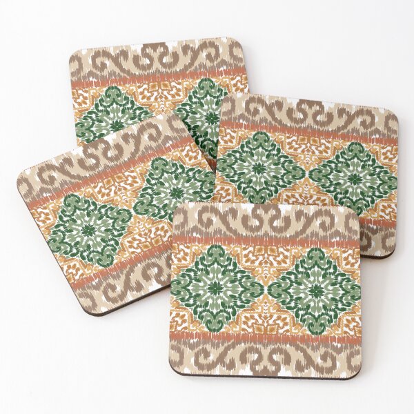 Item preview, Traditional Ikat Pattern – Green, Gold & Terracotta Ethnic Textile designed and sold by Dintheo.