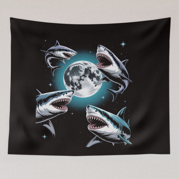 Item preview, Three Shark Moon  3 Great Whites Howling Wolfs Moon Parody designed and sold by ControlCenter.