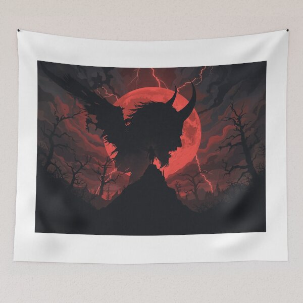 Item preview, Dark Fantasy Demon Silhouette Blood Moon Art designed and sold by kk shop.