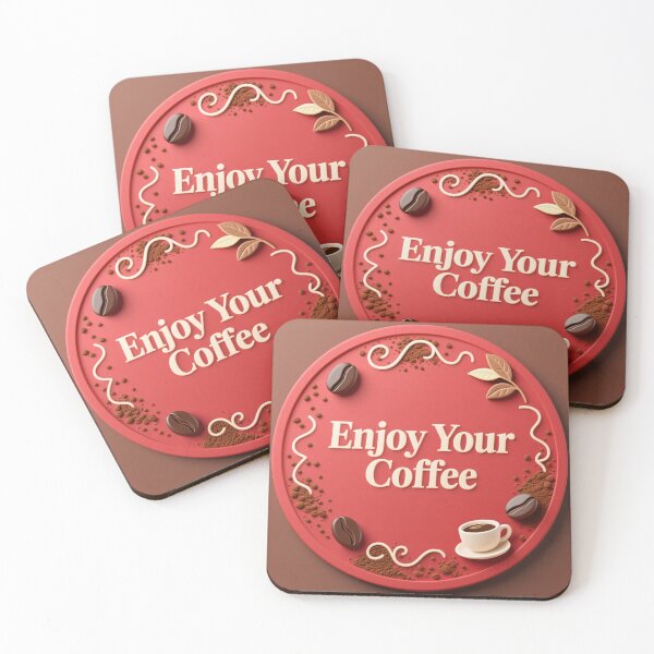 Item preview, Red circular coffee sign with beans, leaves, cocoa powder and elegant decorative swirls for cozy vibes designed and sold by Mimoshi ⭐⭐⭐⭐⭐.