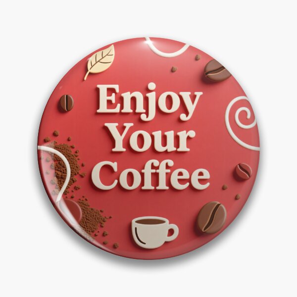Item preview, Red circular coffee badge with beans, leaves, cup icon and decorative swirls for warm cozy design designed and sold by Mimoshi ⭐⭐⭐⭐⭐.