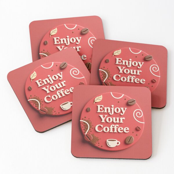 Item preview, Red circular coffee badge with beans, leaves, cup icon and decorative swirls for warm cozy design designed and sold by Mimoshi ⭐⭐⭐⭐⭐.