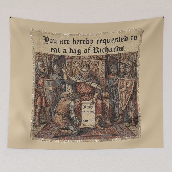 Item preview, Medieval Tapestry Humor - Eat A Bag Of Richards - Funny Old English Scroll Message to King designed and sold by The1StyleShop.