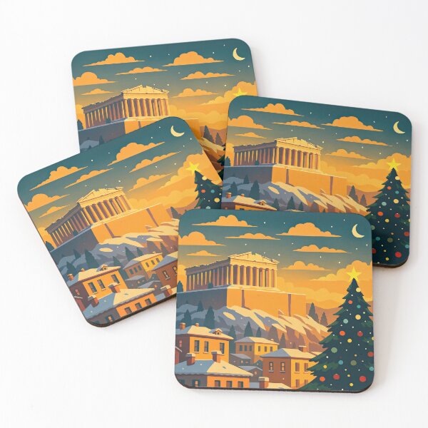 Item preview, Christmas in Athens – Festive Winter Cityscape with Parthenon & Holiday Tree designed and sold by elgreko.
