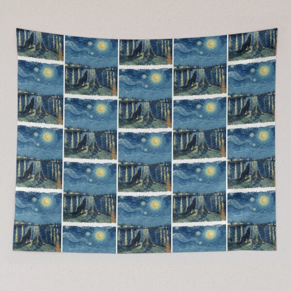 Item preview, Starry Night With Wolves Howling And Mystery Under The Moon designed and sold by ridhi-glennon.