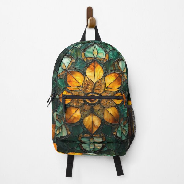 Item preview, Stained Glass Vintage Amber & Jade Mosaic Mandala Pattern designed and sold by GrinGalore.