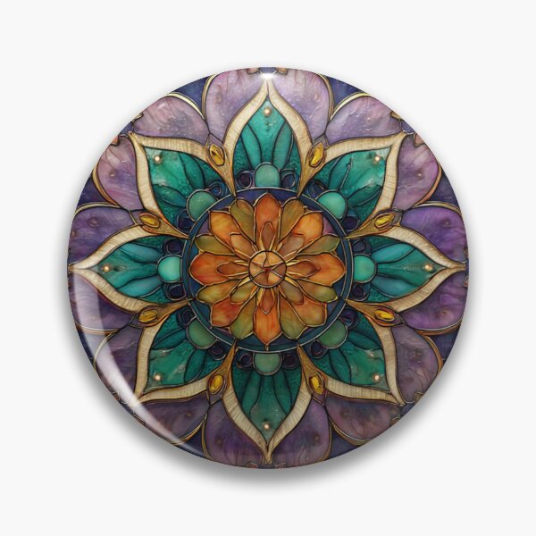 Item preview, Stained Glass Vintage Turquoise & Lavander Mosaic Mandala Pattern designed and sold by GrinGalore.