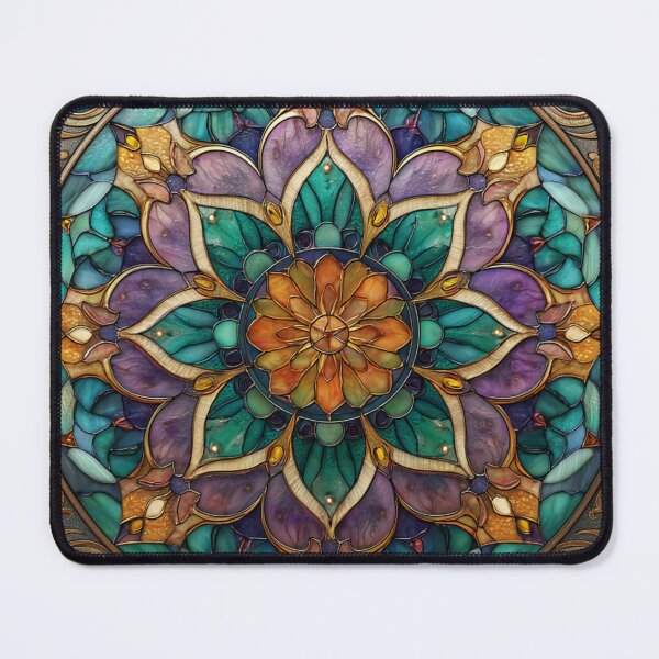 Item preview, Stained Glass Vintage Turquoise & Lavander Mosaic Mandala Pattern designed and sold by GrinGalore.