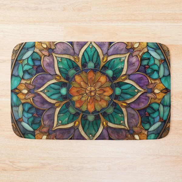 Item preview, Stained Glass Vintage Turquoise & Lavander Mosaic Mandala Pattern designed and sold by GrinGalore.