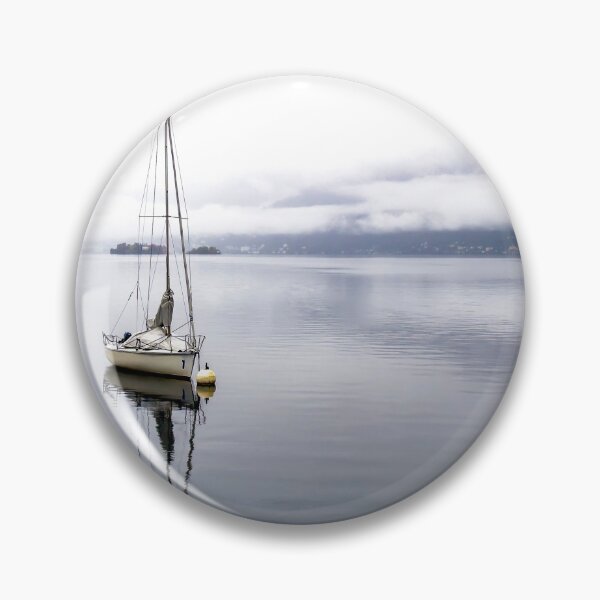 Item preview, Sailing Boat with Reflection on Lake Maggiore with Brissago Islands in a Foggy Day designed and sold by Mats Silvan.