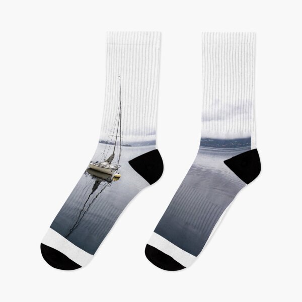 Item preview, Sailing Boat with Reflection on Lake Maggiore with Brissago Islands in a Foggy Day designed and sold by Mats Silvan.