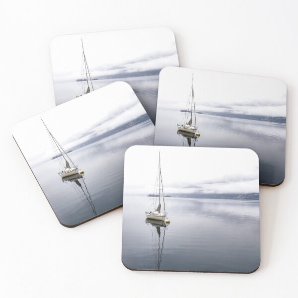 Item preview, Sailing Boat with Reflection on Lake Maggiore with Brissago Islands in a Foggy Day designed and sold by Mats Silvan.