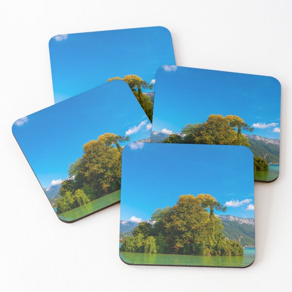 Item preview, View of Lake Annecy with an Island with Trees and Mountain in a Sunny Summer Day designed and sold by Mats Silvan.