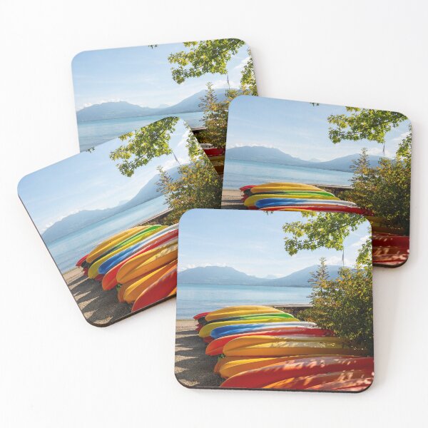 Item preview, View of Lake Annecy with Mountain and Colorful Canoe on the Beach in a Sunny Summer Day designed and sold by Mats Silvan.