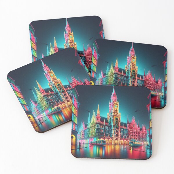 Item preview, Munich City Hall in neon colors designed and sold by sightsmodern.