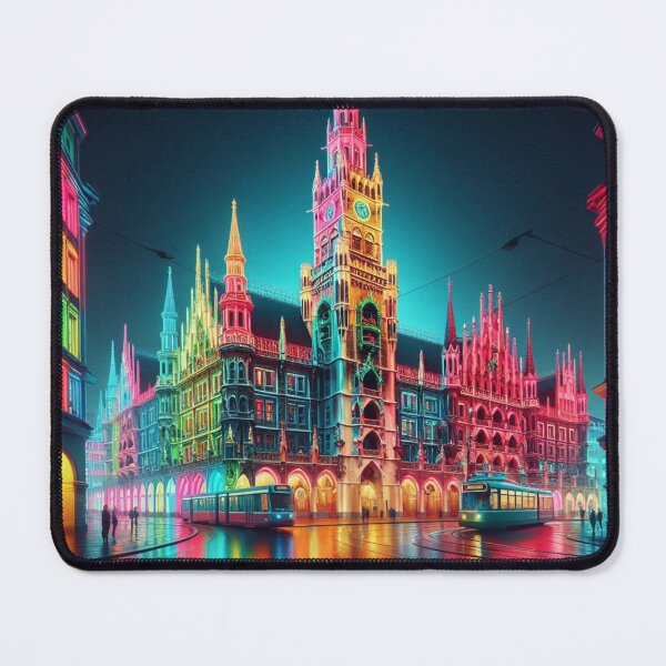 Item preview, Munich City Hall in neon colors designed and sold by sightsmodern.