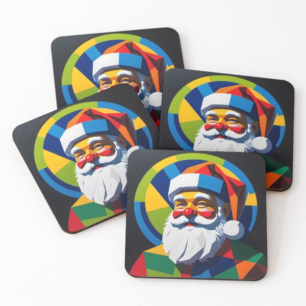 Item preview, Colorful Geometric Santa Claus Portrait on Black Background designed and sold by BankMano.
