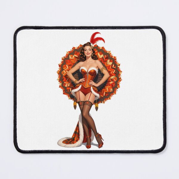 Item preview, Thanksgiving Turkey Showgirl Pinup — Vintage Burlesque Pin-Up Art Print designed and sold by Lightning-Lace.