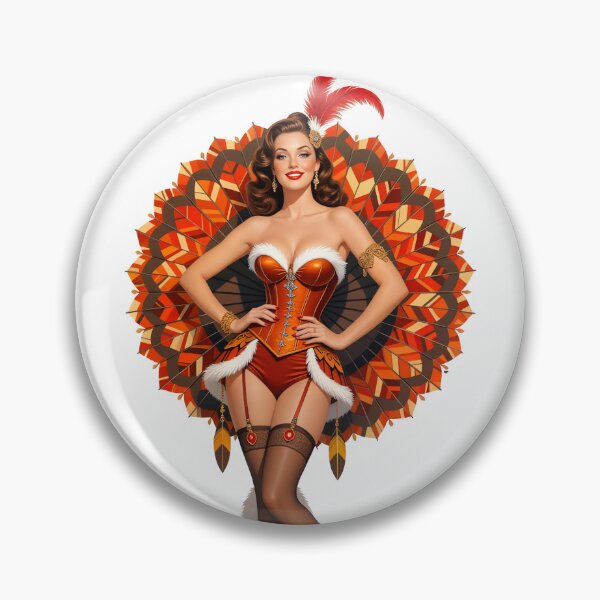 Item preview, Thanksgiving Turkey Showgirl Pinup — Vintage Burlesque Pin-Up Art Print designed and sold by Lightning-Lace.