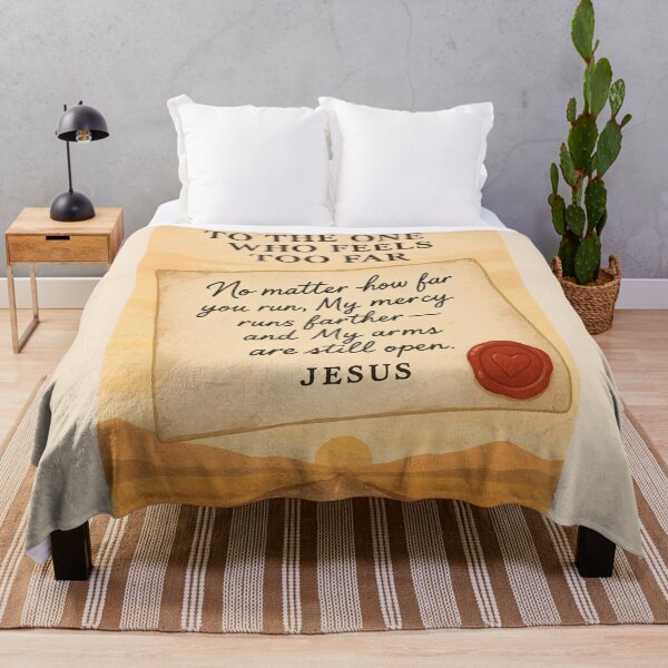 Item preview, To the One Who Feels Too Far – Jesus Mercy Letter Design in Warm Sunrise Tones designed and sold by astersgraphics.